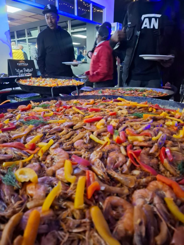 Seafood paella served at a night market or event venue