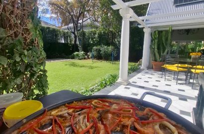 Large seafood paella pan at a private garden event in Johannesburg